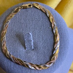 18K Real Gold tri color flat bracelet